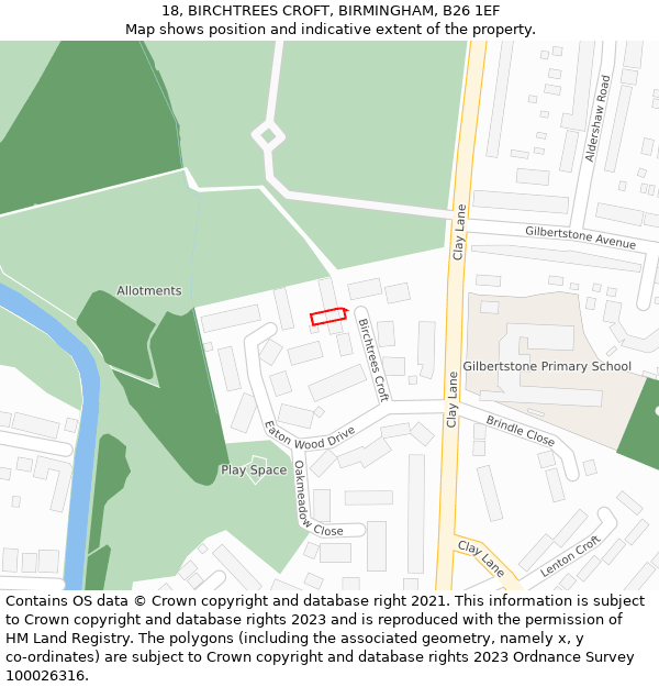 18, BIRCHTREES CROFT, BIRMINGHAM, B26 1EF: Location map and indicative extent of plot