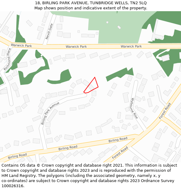 18, BIRLING PARK AVENUE, TUNBRIDGE WELLS, TN2 5LQ: Location map and indicative extent of plot