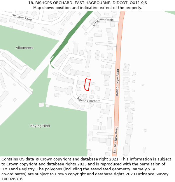 18, BISHOPS ORCHARD, EAST HAGBOURNE, DIDCOT, OX11 9JS: Location map and indicative extent of plot