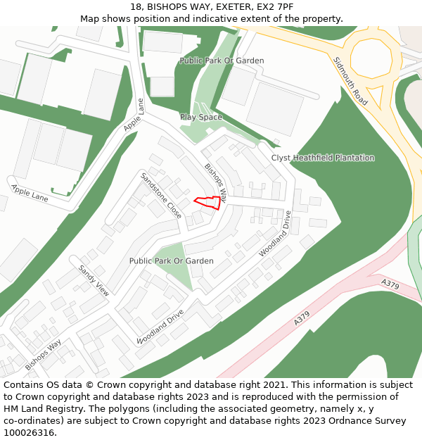 18, BISHOPS WAY, EXETER, EX2 7PF: Location map and indicative extent of plot