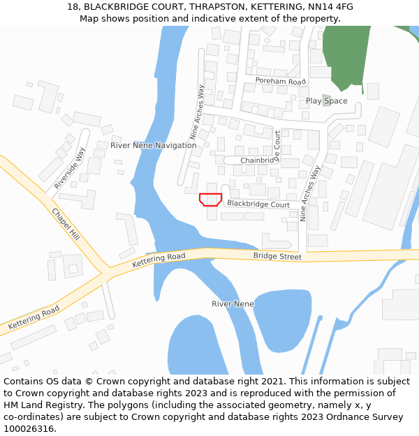 18, BLACKBRIDGE COURT, THRAPSTON, KETTERING, NN14 4FG: Location map and indicative extent of plot