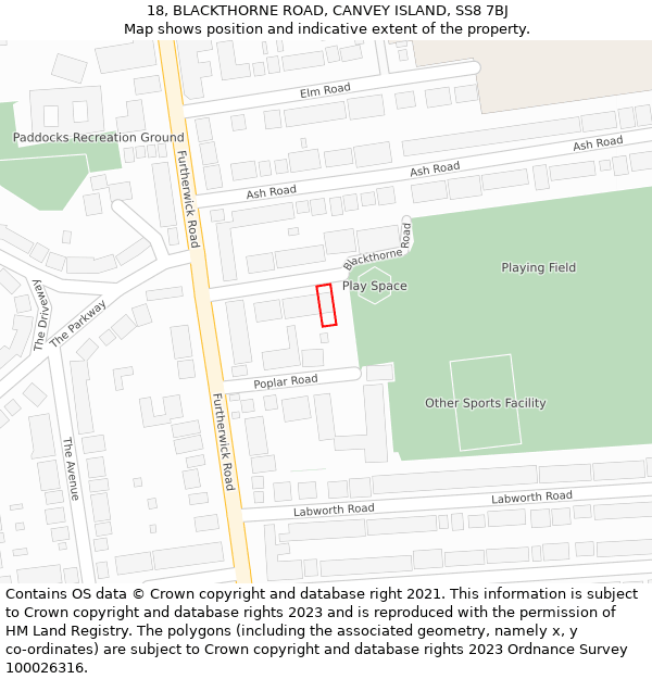 18, BLACKTHORNE ROAD, CANVEY ISLAND, SS8 7BJ: Location map and indicative extent of plot