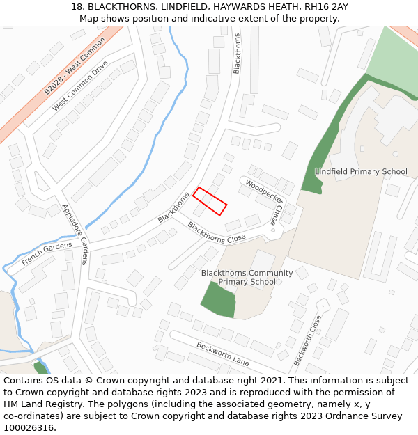 18, BLACKTHORNS, LINDFIELD, HAYWARDS HEATH, RH16 2AY: Location map and indicative extent of plot