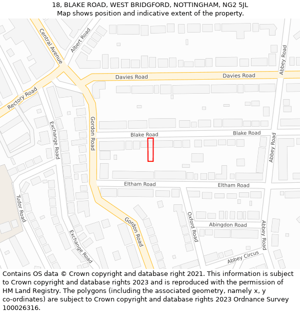 18, BLAKE ROAD, WEST BRIDGFORD, NOTTINGHAM, NG2 5JL: Location map and indicative extent of plot