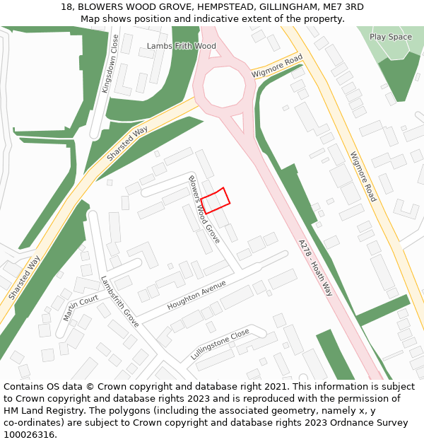 18, BLOWERS WOOD GROVE, HEMPSTEAD, GILLINGHAM, ME7 3RD: Location map and indicative extent of plot