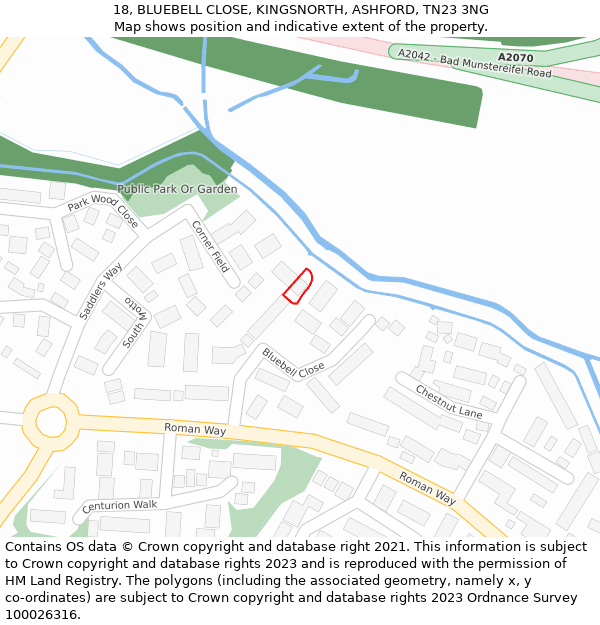 18, BLUEBELL CLOSE, KINGSNORTH, ASHFORD, TN23 3NG: Location map and indicative extent of plot