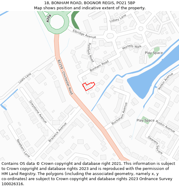 18, BONHAM ROAD, BOGNOR REGIS, PO21 5BP: Location map and indicative extent of plot