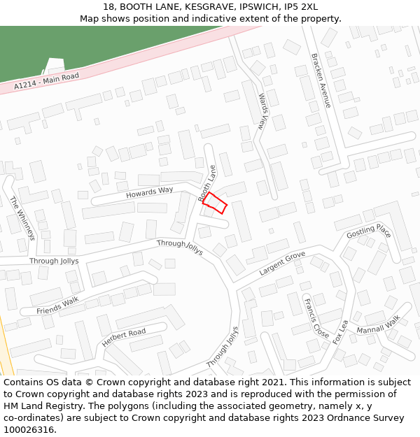 18, BOOTH LANE, KESGRAVE, IPSWICH, IP5 2XL: Location map and indicative extent of plot