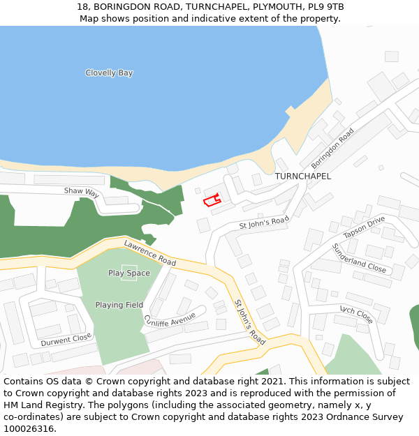 18, BORINGDON ROAD, TURNCHAPEL, PLYMOUTH, PL9 9TB: Location map and indicative extent of plot