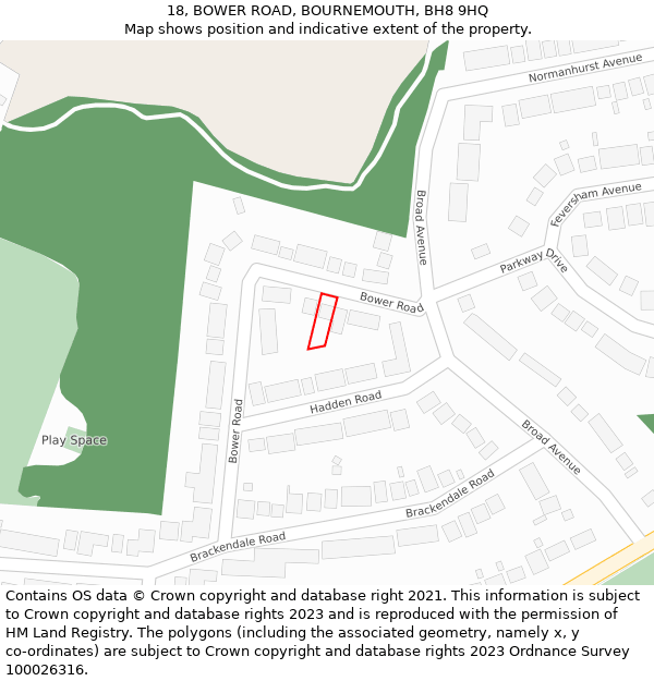 18, BOWER ROAD, BOURNEMOUTH, BH8 9HQ: Location map and indicative extent of plot