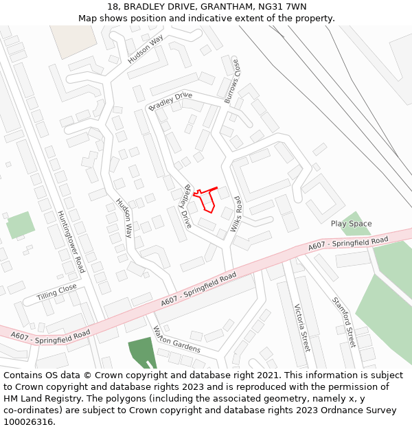 18, BRADLEY DRIVE, GRANTHAM, NG31 7WN: Location map and indicative extent of plot