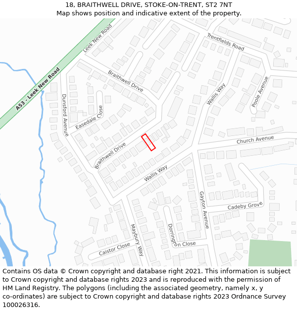 18, BRAITHWELL DRIVE, STOKE-ON-TRENT, ST2 7NT: Location map and indicative extent of plot