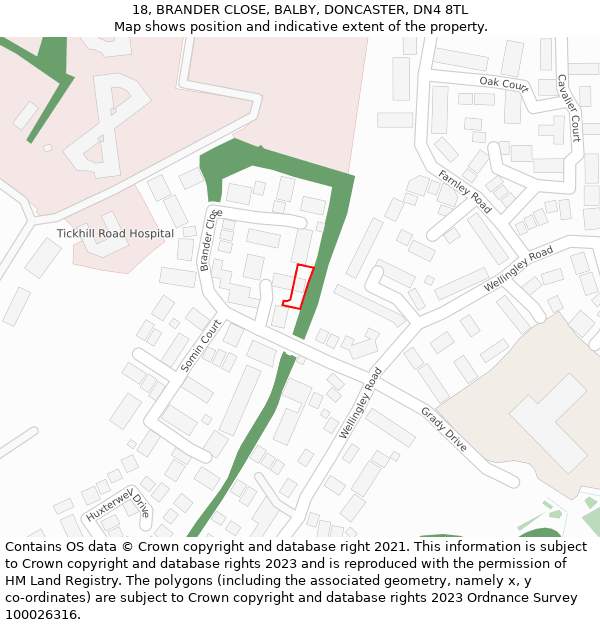 18, BRANDER CLOSE, BALBY, DONCASTER, DN4 8TL: Location map and indicative extent of plot