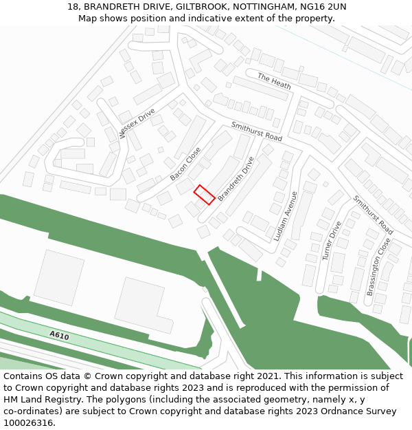 18, BRANDRETH DRIVE, GILTBROOK, NOTTINGHAM, NG16 2UN: Location map and indicative extent of plot