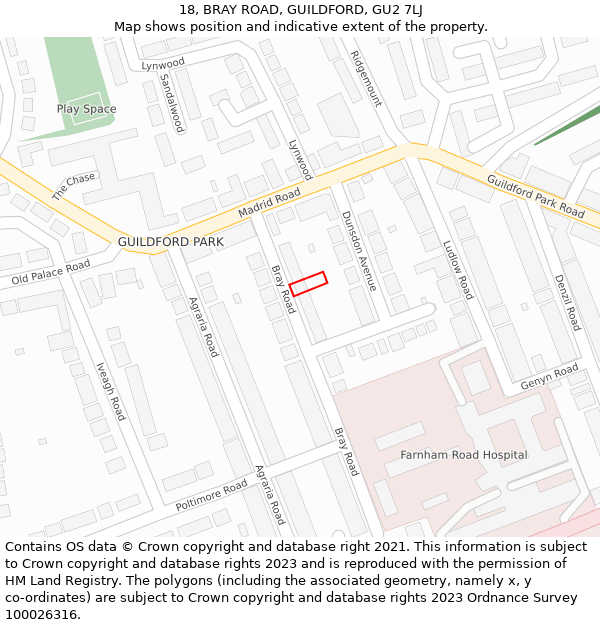 18, BRAY ROAD, GUILDFORD, GU2 7LJ: Location map and indicative extent of plot