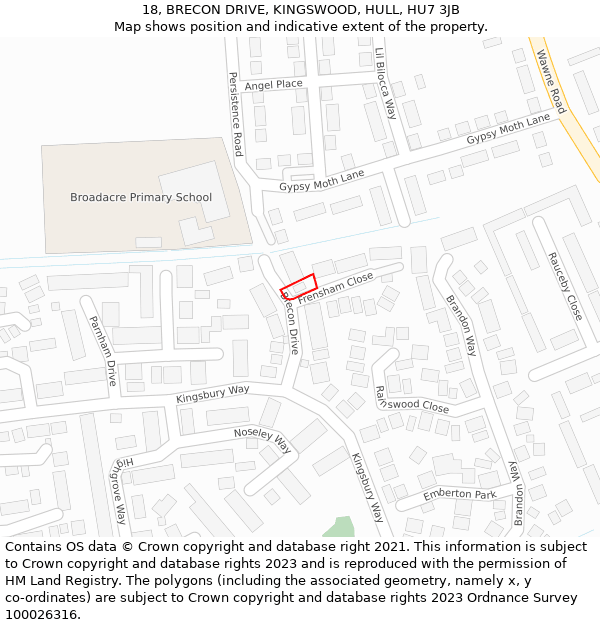 18, BRECON DRIVE, KINGSWOOD, HULL, HU7 3JB: Location map and indicative extent of plot