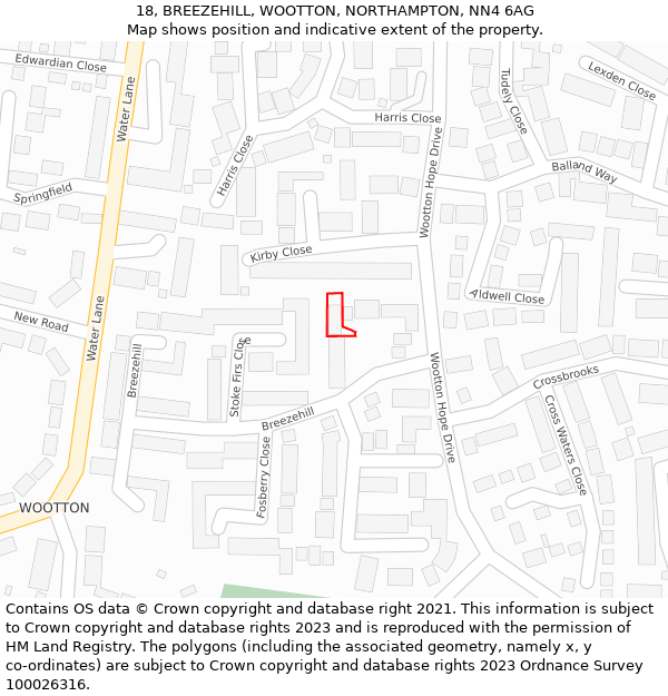 18, BREEZEHILL, WOOTTON, NORTHAMPTON, NN4 6AG: Location map and indicative extent of plot
