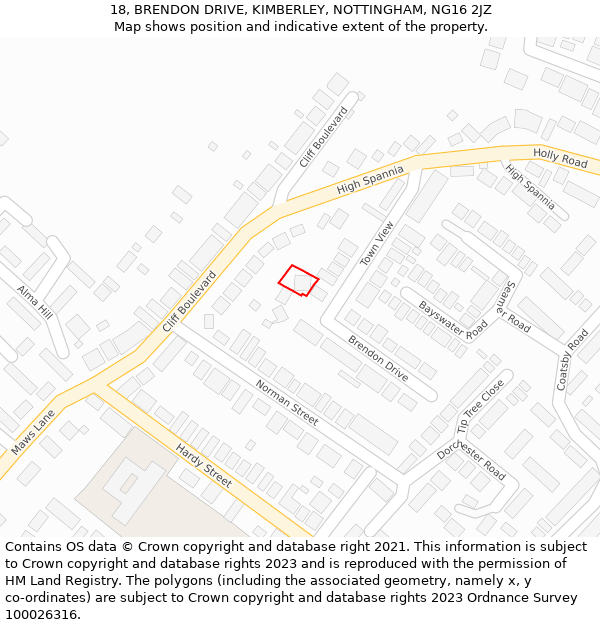 18, BRENDON DRIVE, KIMBERLEY, NOTTINGHAM, NG16 2JZ: Location map and indicative extent of plot