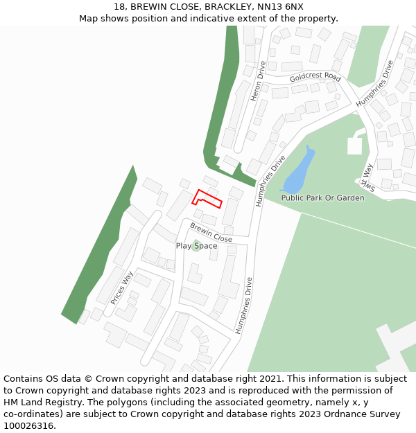 18, BREWIN CLOSE, BRACKLEY, NN13 6NX: Location map and indicative extent of plot