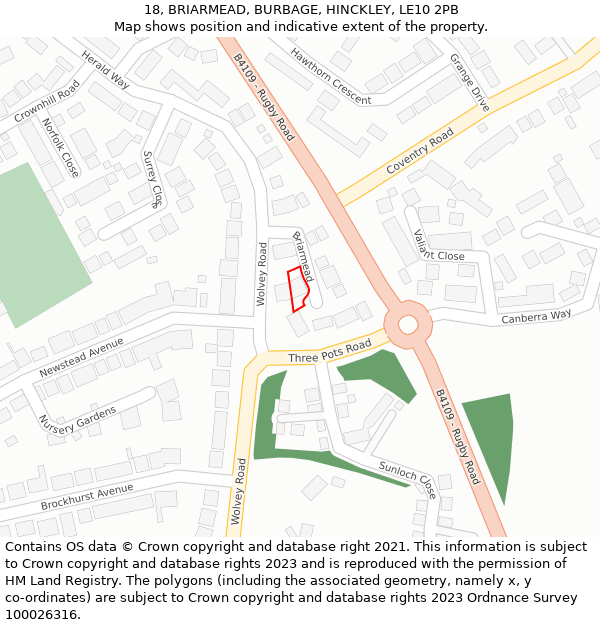 18, BRIARMEAD, BURBAGE, HINCKLEY, LE10 2PB: Location map and indicative extent of plot