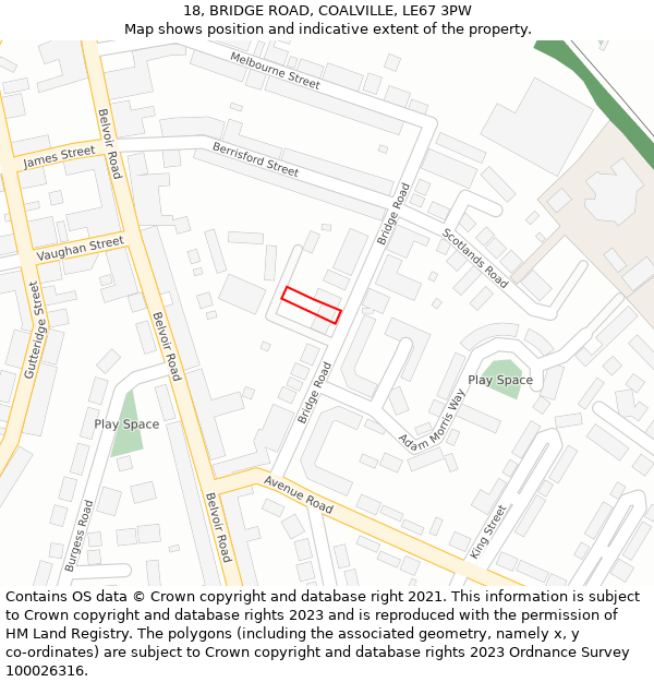 18, BRIDGE ROAD, COALVILLE, LE67 3PW: Location map and indicative extent of plot