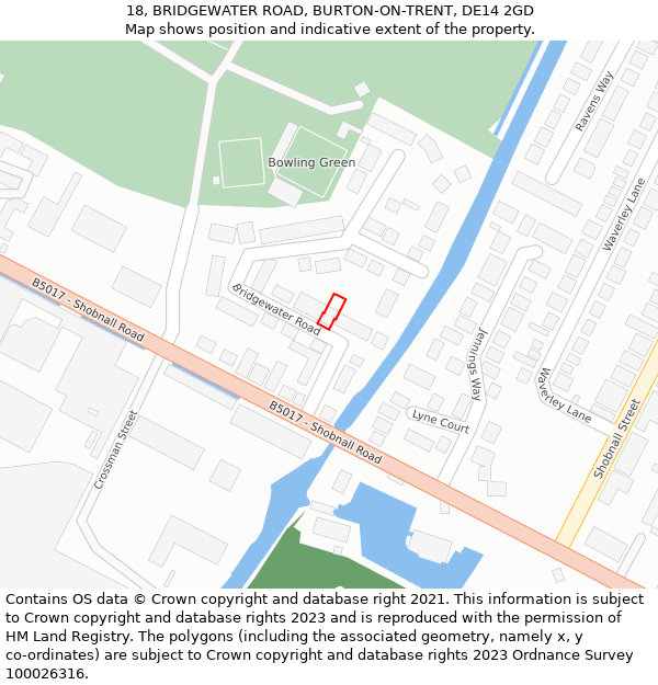 18, BRIDGEWATER ROAD, BURTON-ON-TRENT, DE14 2GD: Location map and indicative extent of plot