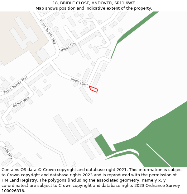 18, BRIDLE CLOSE, ANDOVER, SP11 6WZ: Location map and indicative extent of plot