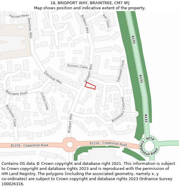 18, BRIDPORT WAY, BRAINTREE, CM7 9FJ: Location map and indicative extent of plot