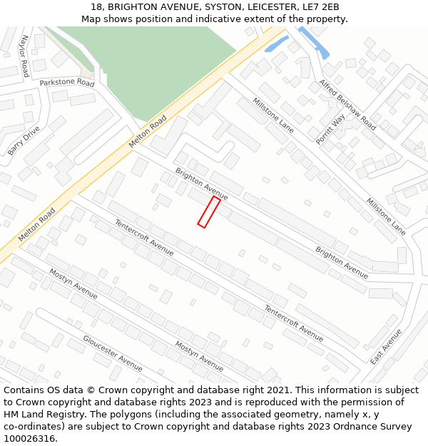 18, BRIGHTON AVENUE, SYSTON, LEICESTER, LE7 2EB: Location map and indicative extent of plot