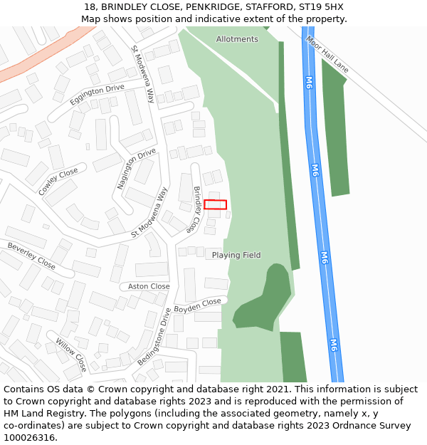 18, BRINDLEY CLOSE, PENKRIDGE, STAFFORD, ST19 5HX: Location map and indicative extent of plot