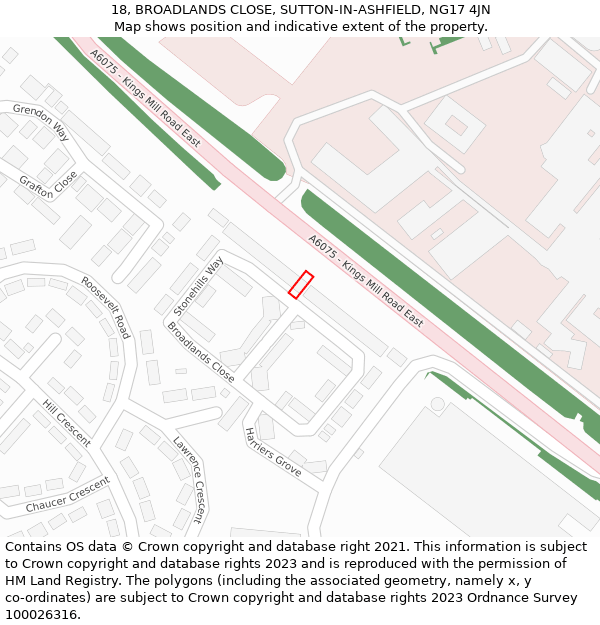 18, BROADLANDS CLOSE, SUTTON-IN-ASHFIELD, NG17 4JN: Location map and indicative extent of plot