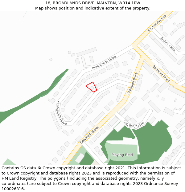 18, BROADLANDS DRIVE, MALVERN, WR14 1PW: Location map and indicative extent of plot