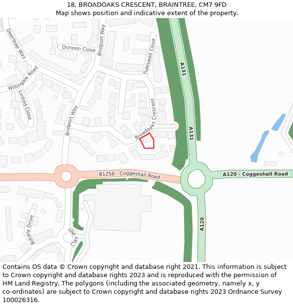 18, BROADOAKS CRESCENT, BRAINTREE, CM7 9FD: Location map and indicative extent of plot