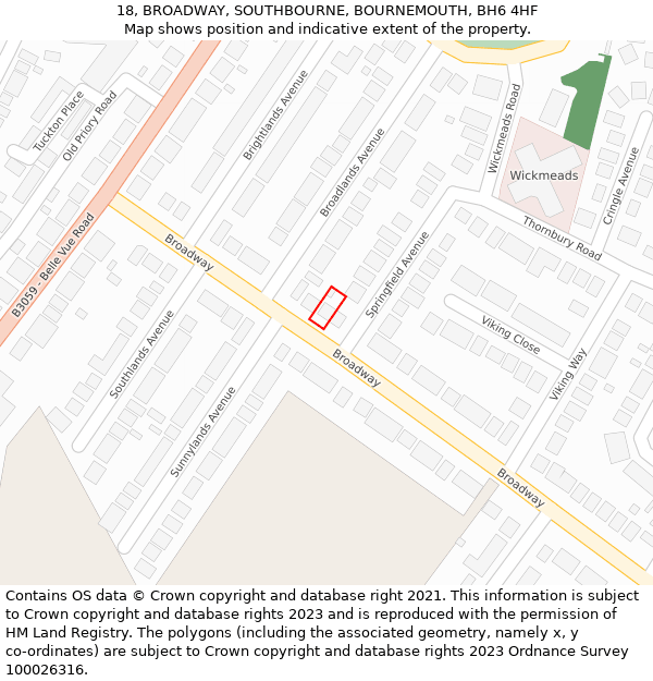 18, BROADWAY, SOUTHBOURNE, BOURNEMOUTH, BH6 4HF: Location map and indicative extent of plot