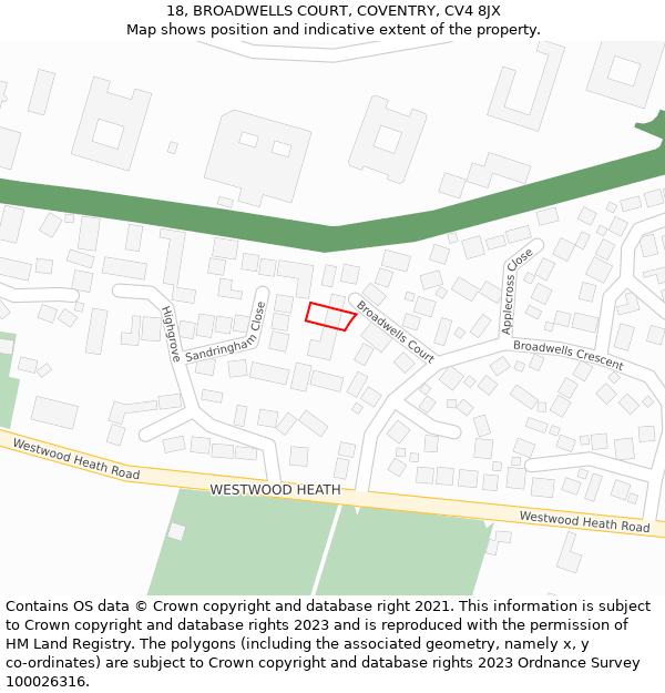 18, BROADWELLS COURT, COVENTRY, CV4 8JX: Location map and indicative extent of plot