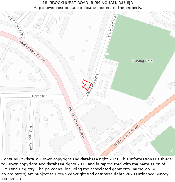 18, BROCKHURST ROAD, BIRMINGHAM, B36 8JB: Location map and indicative extent of plot