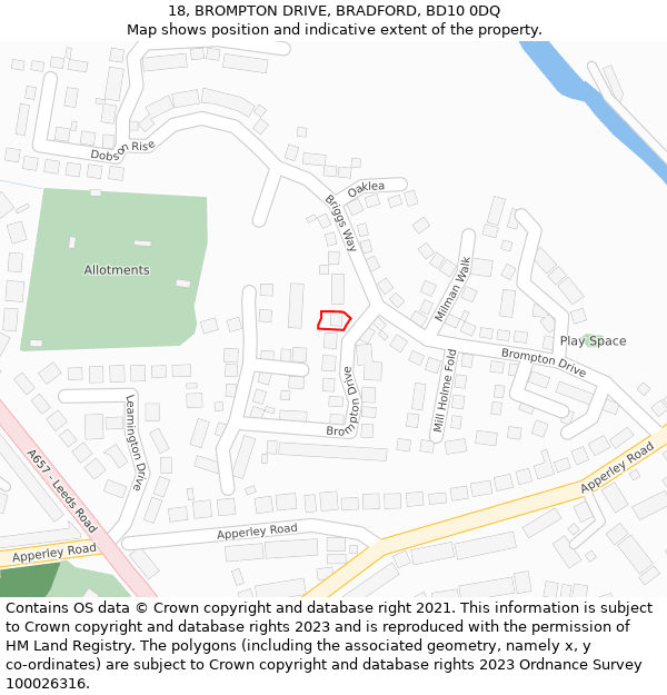 18, BROMPTON DRIVE, BRADFORD, BD10 0DQ: Location map and indicative extent of plot