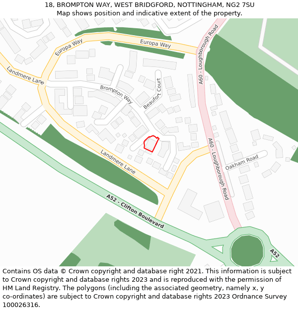 18, BROMPTON WAY, WEST BRIDGFORD, NOTTINGHAM, NG2 7SU: Location map and indicative extent of plot