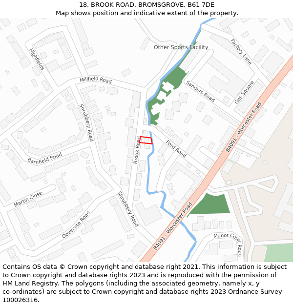 18, BROOK ROAD, BROMSGROVE, B61 7DE: Location map and indicative extent of plot