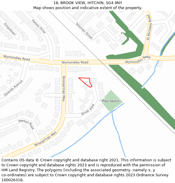 18, BROOK VIEW, HITCHIN, SG4 9NY: Location map and indicative extent of plot