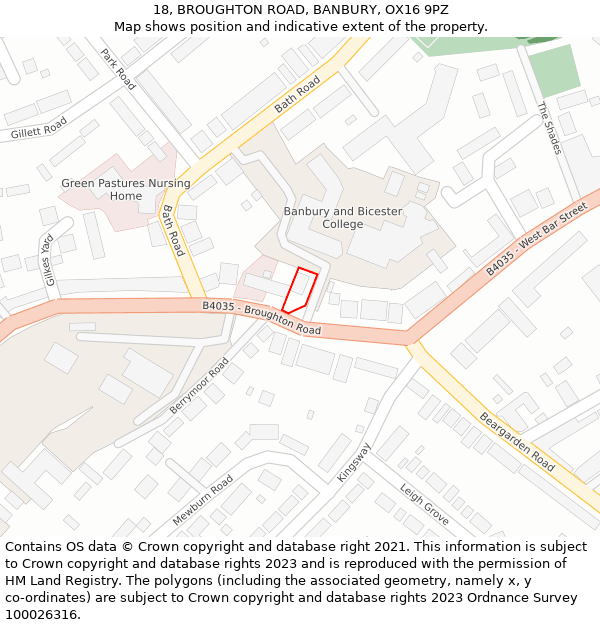 18, BROUGHTON ROAD, BANBURY, OX16 9PZ: Location map and indicative extent of plot