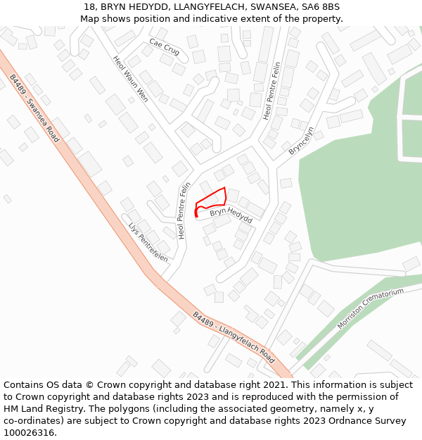 18, BRYN HEDYDD, LLANGYFELACH, SWANSEA, SA6 8BS: Location map and indicative extent of plot