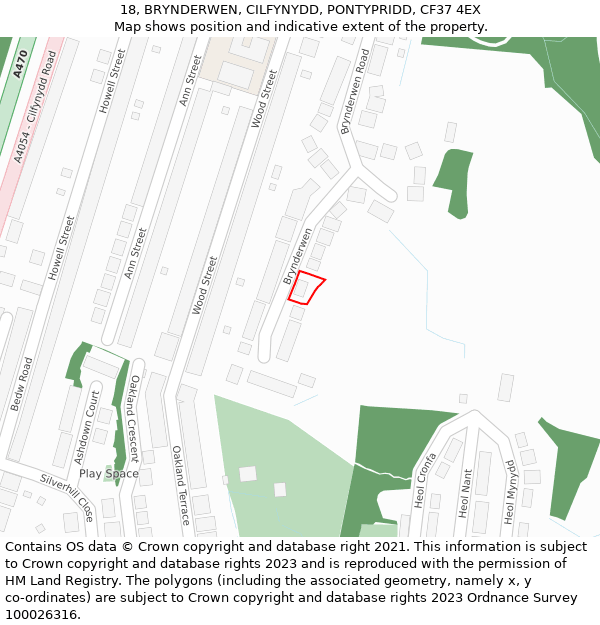 18, BRYNDERWEN, CILFYNYDD, PONTYPRIDD, CF37 4EX: Location map and indicative extent of plot