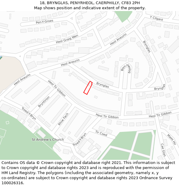 18, BRYNGLAS, PENYRHEOL, CAERPHILLY, CF83 2PH: Location map and indicative extent of plot