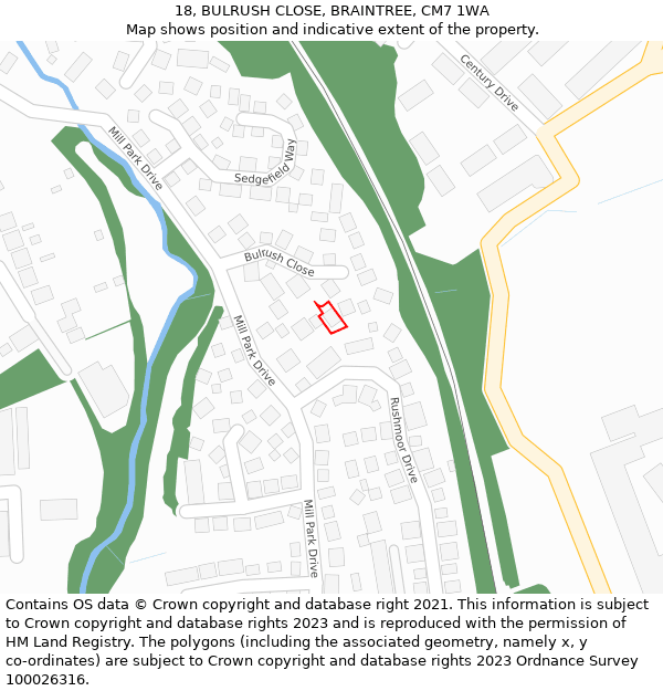 18, BULRUSH CLOSE, BRAINTREE, CM7 1WA: Location map and indicative extent of plot