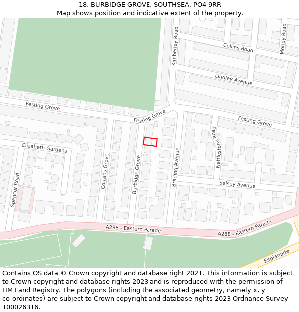 18, BURBIDGE GROVE, SOUTHSEA, PO4 9RR: Location map and indicative extent of plot