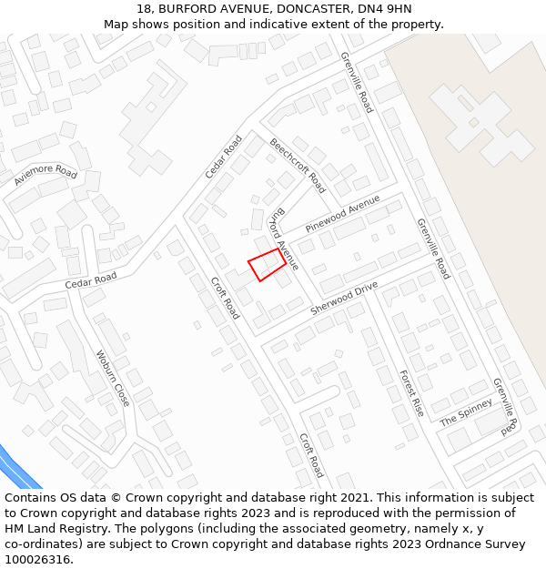 18, BURFORD AVENUE, DONCASTER, DN4 9HN: Location map and indicative extent of plot