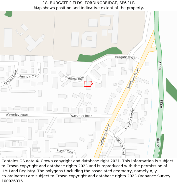 18, BURGATE FIELDS, FORDINGBRIDGE, SP6 1LR: Location map and indicative extent of plot