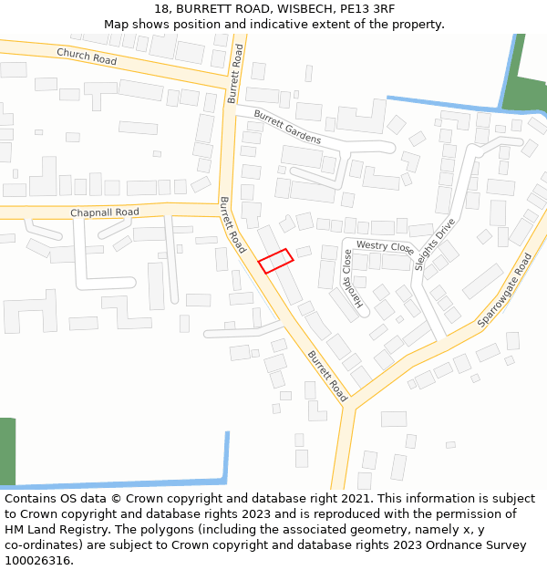 18, BURRETT ROAD, WISBECH, PE13 3RF: Location map and indicative extent of plot