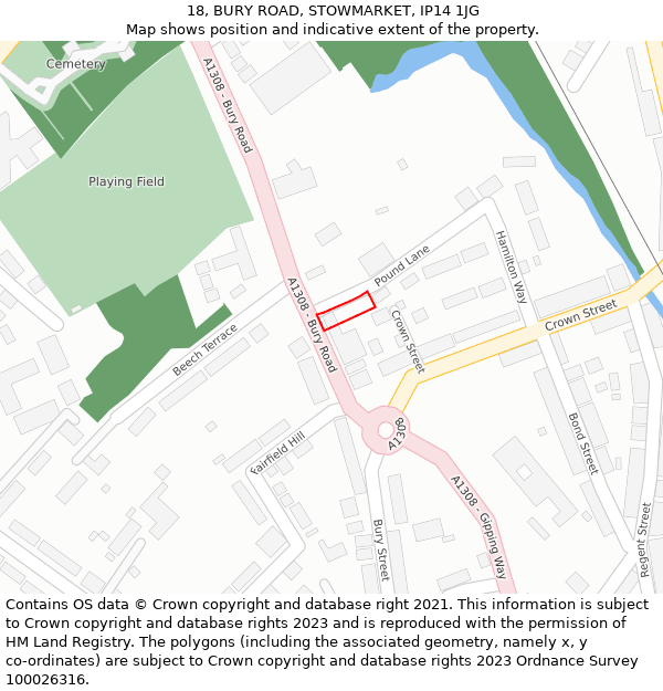 18, BURY ROAD, STOWMARKET, IP14 1JG: Location map and indicative extent of plot